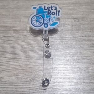 Let's Roll Blue Wheelchair Badge Reel - Retractable ID Holder